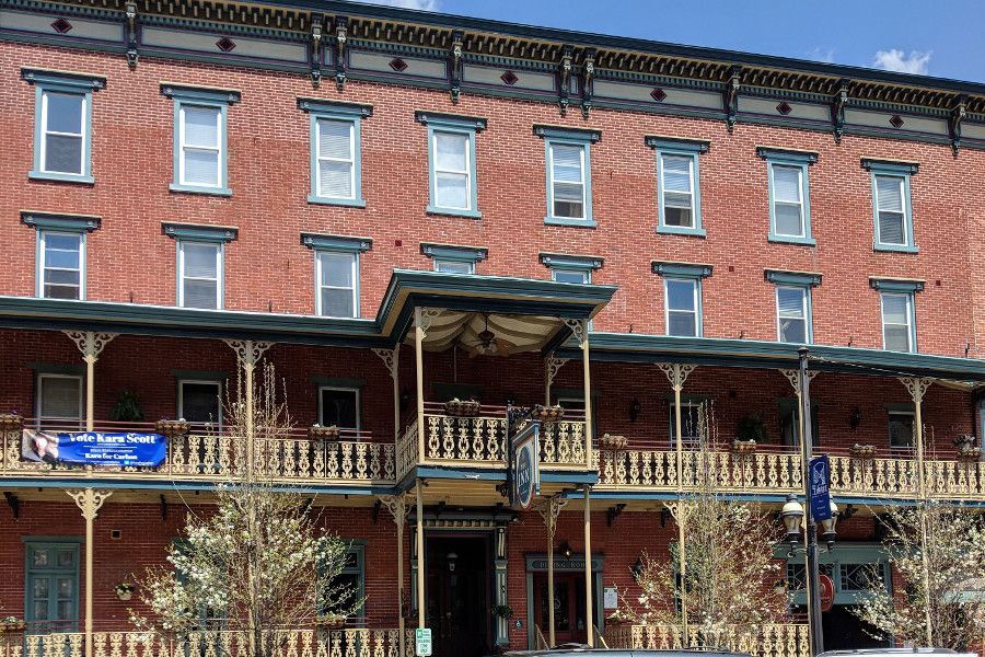 A historic Victorian brick building in Jim Thorpe, PA.