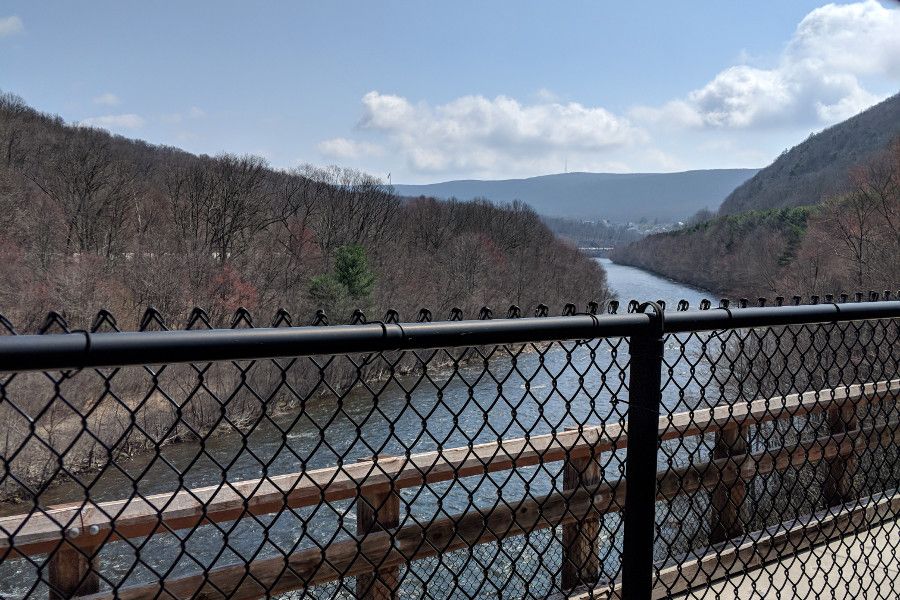 View of the Lehigh River from the bridge on the Lehigh Gorge Scenic Railway.