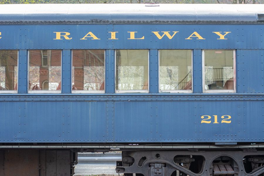 Close up of 1930s train cars at the Lehigh Gorge Scenic Railway.