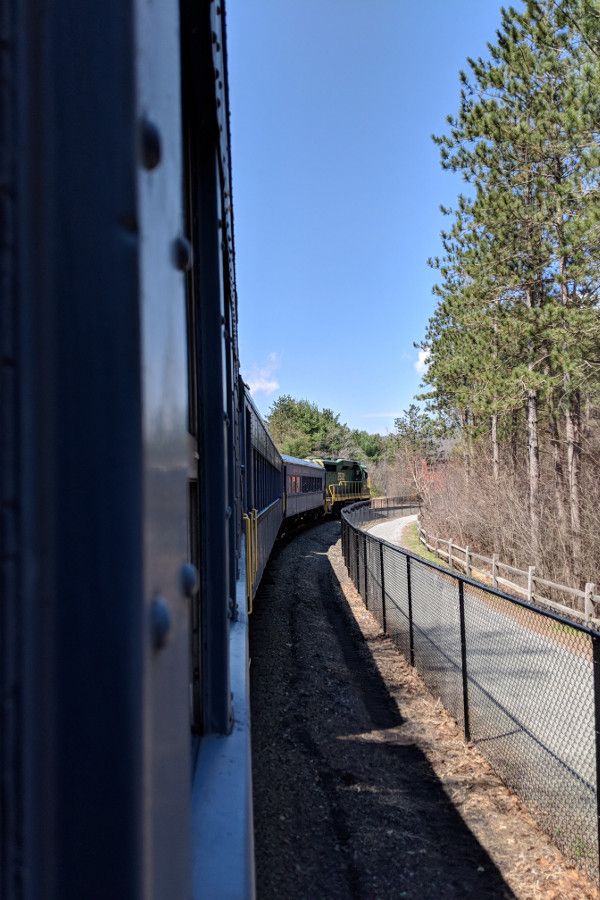 The Lehigh Gorge Scenic Railway train on the tracks.