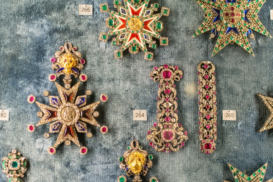 Jewel-encrusted medals at the Munich Residenz Schatzkammer.