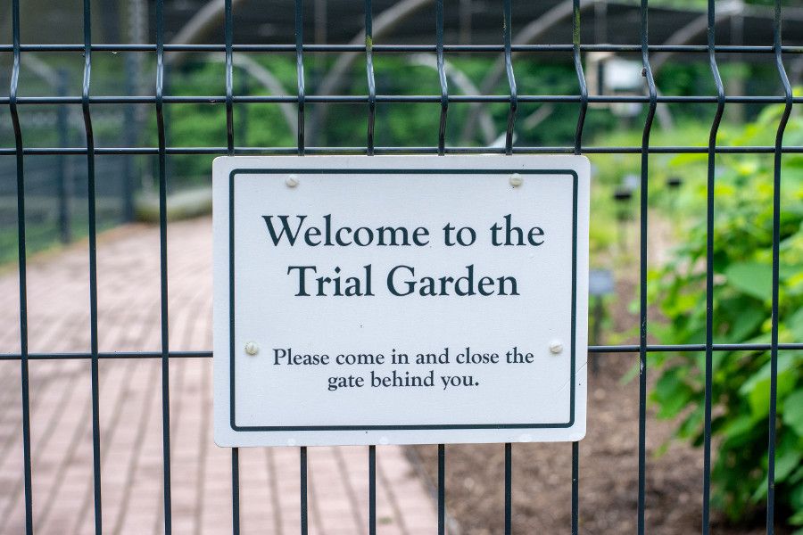 A sign for the Trial Garden at Mt. Cuba Center in Delaware.