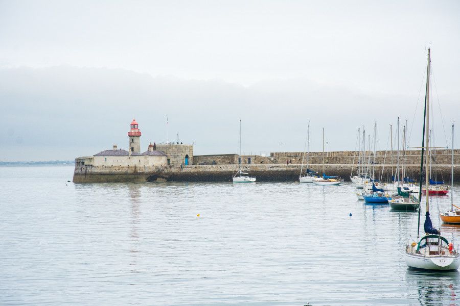 Lighthouse in the harbor in Dún Laoghaire, Ireland.