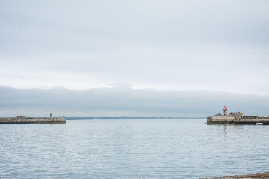 Lighthouses in the harbor in Dún Laoghaire, Ireland.