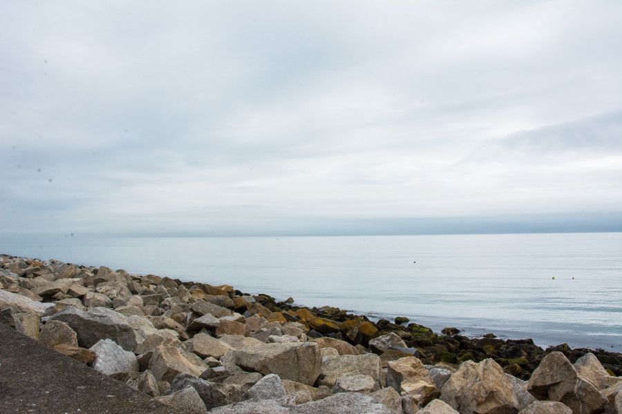 The rocky waterfront of Dún Laoghaire, Ireland.