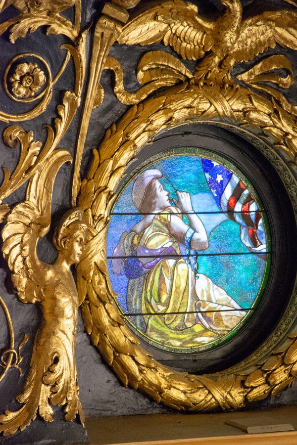 Stained glass window in the House of Representatives Chamber of the Pennsylvania Capitol Building in Harrisburg.