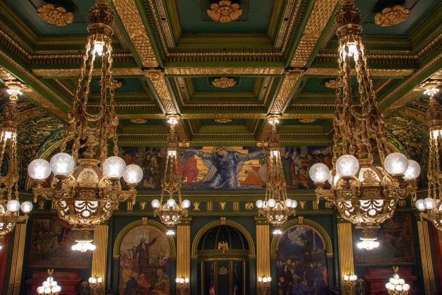 The wall murals of the Senate Chambers in the Pennsylvania Capitol Building in Harrisburg.