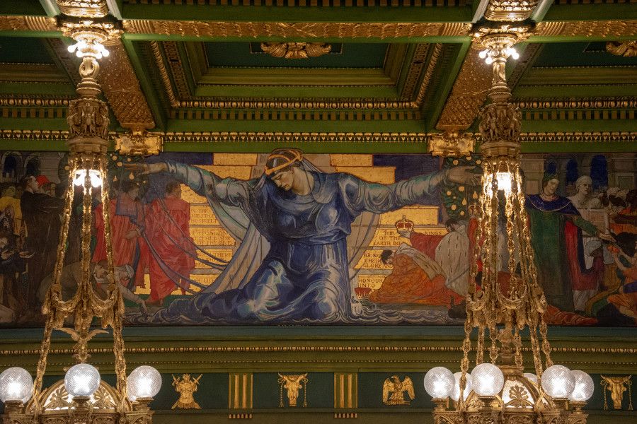 The close up of the wall murals of the Senate Chambers in the Pennsylvania Capitol Building in Harrisburg.