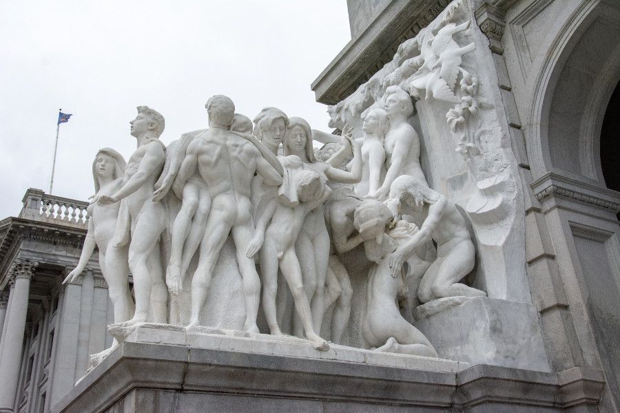 Statues outside of the Pennsylvania Capitol Building in Harrisburg.