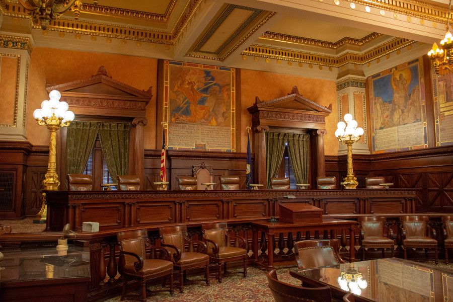 The Supreme Court Chamber of the Pennsylvania Capitol Building in Harrisburg.