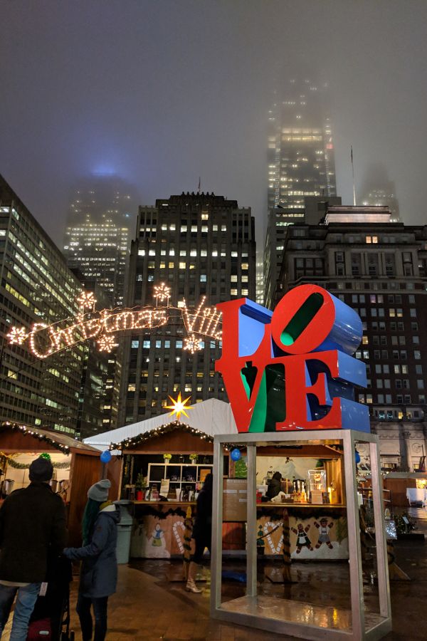 The LOVE Statue at the Christmas Village in Philadelphia.