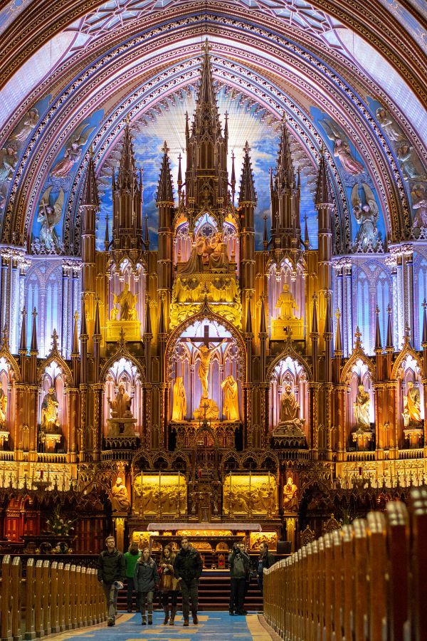 The ornate altar of the Notre-Dame Basilica in Montreal, Canada.