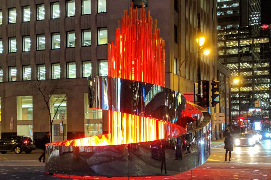 Olympic Torch sculpture in downtown Montreal.