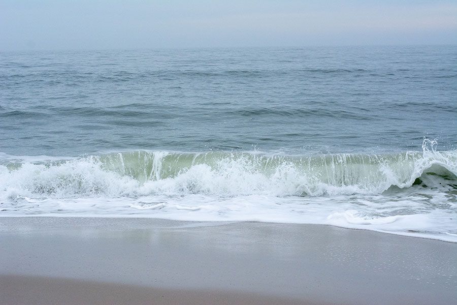 Waves crashing against the beach in Cape May, New Jersey.