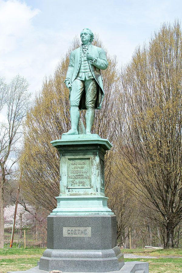 A statue of Goethe watches over Fairmount Park.