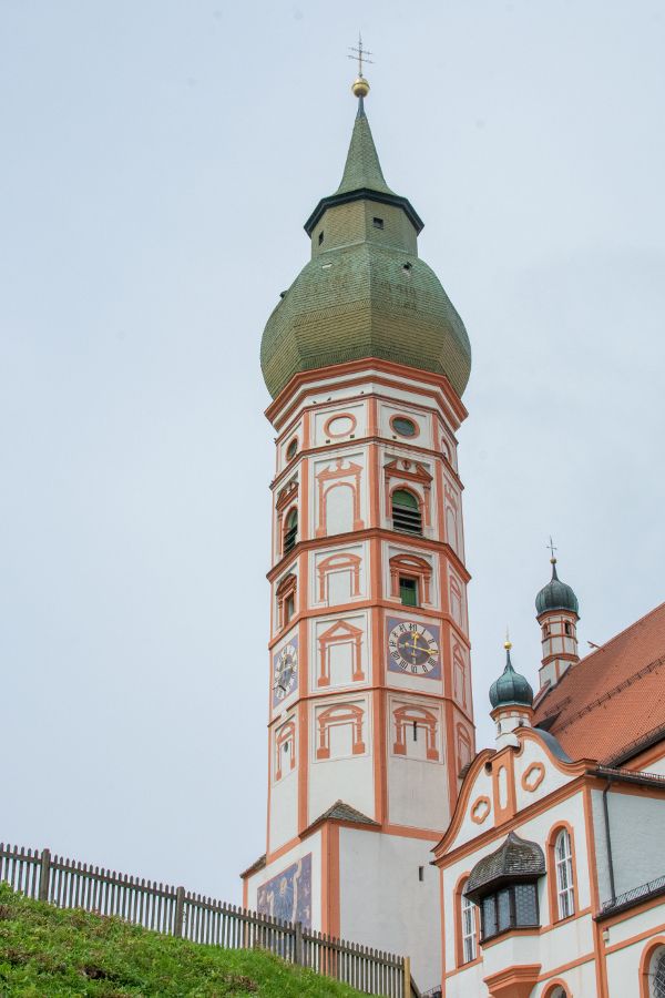 The steeple of the Kloster Andechs pilgrimage church.