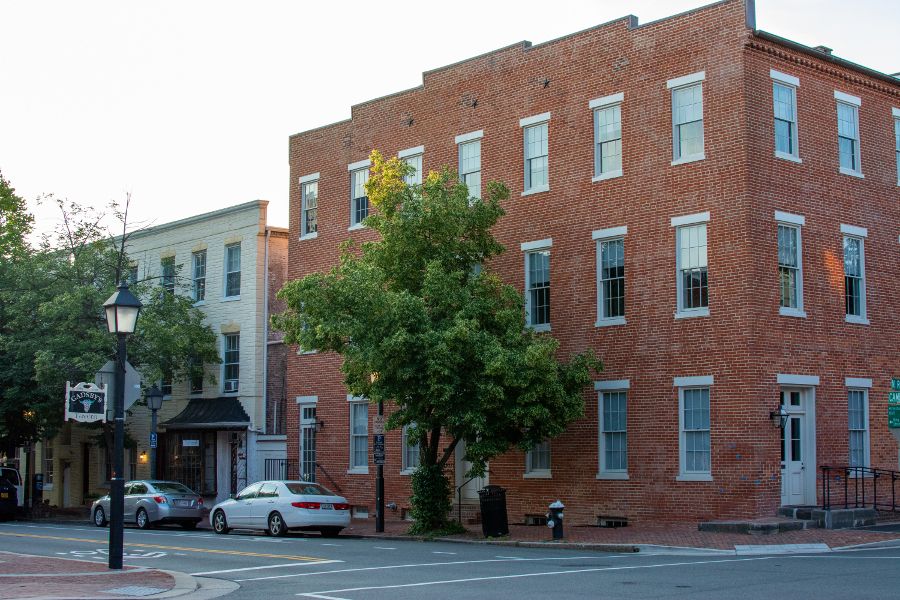 A block of historic buildings on Cameron Street in Old Town Alexandria.