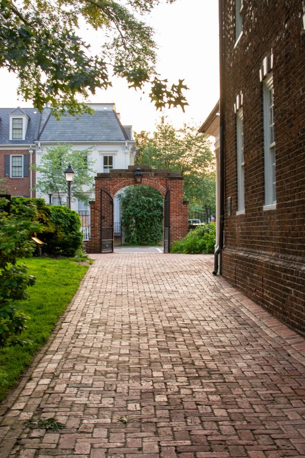 A brick walkway at the Christ Church in historic Alexandria, Virginia.