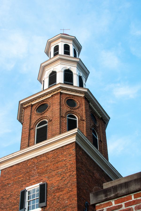 Steeple of the historic Christ Church in Alexandria, Virginia.