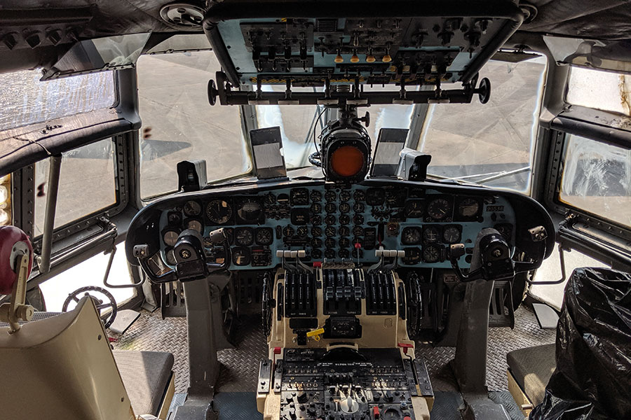 The cockpit of a C-133B Cargomaster.