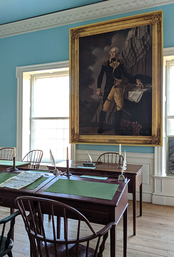 A lifesize painting of George Washington hangs in a chamber of the Old State House in Dover.