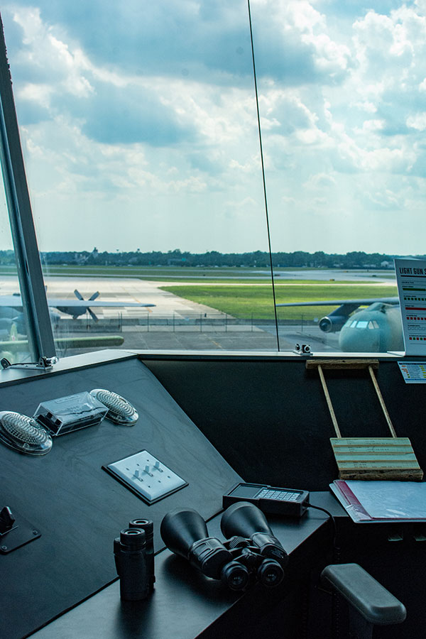 Interior of the control tower at the Air Mobility Command Museum.