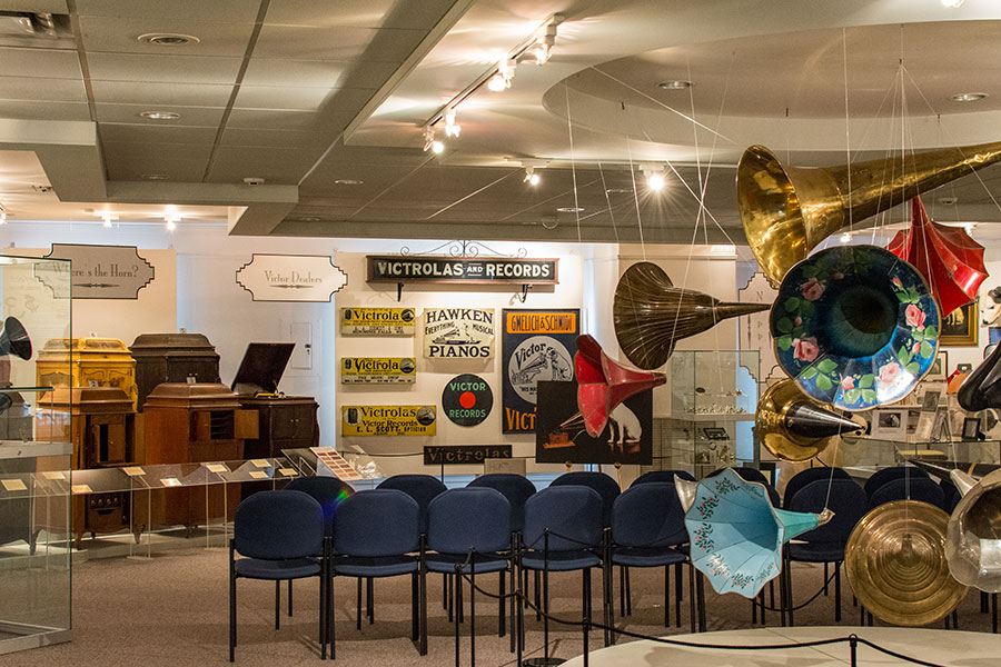 Exhibits upstairs at the Johnson Victrola Museum.