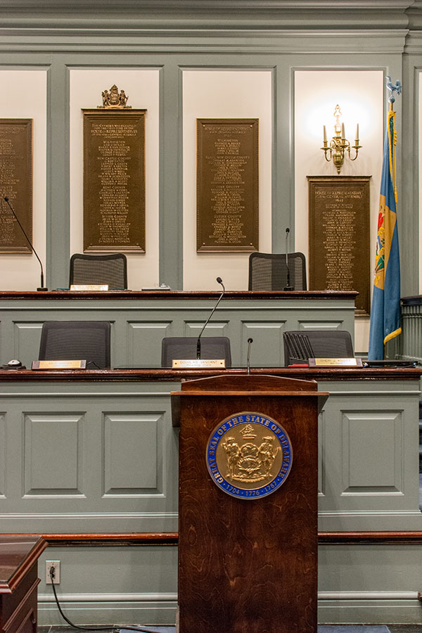 A chamber of the Delaware Legislative Hall.