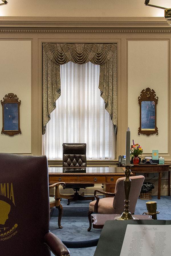 Delaware Governor's Office in Legislative Hall and the POW-MIA chair.