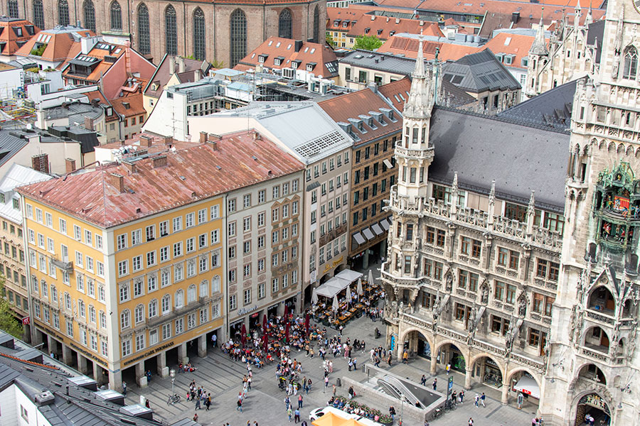 A peek onto Marienplatz from Alter Peter's tower.