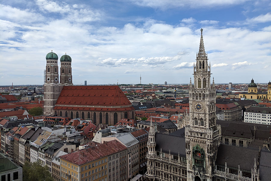 St. Peter's Church offers the best view in Munich of the Frauenkirche and the Neues Rathaus.