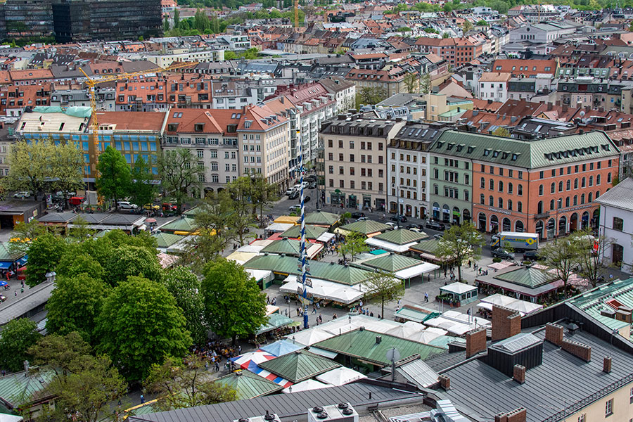 A view over Viktualienmarkt from St. Peter's Church tower.