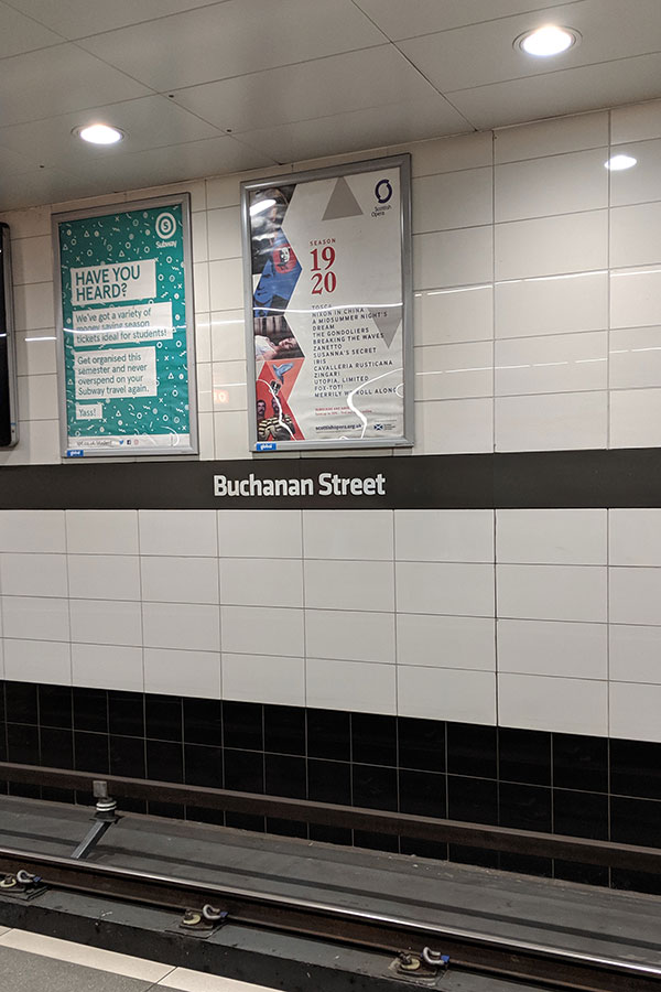 Buchanan Street subway station in Glasgow, Scotland.