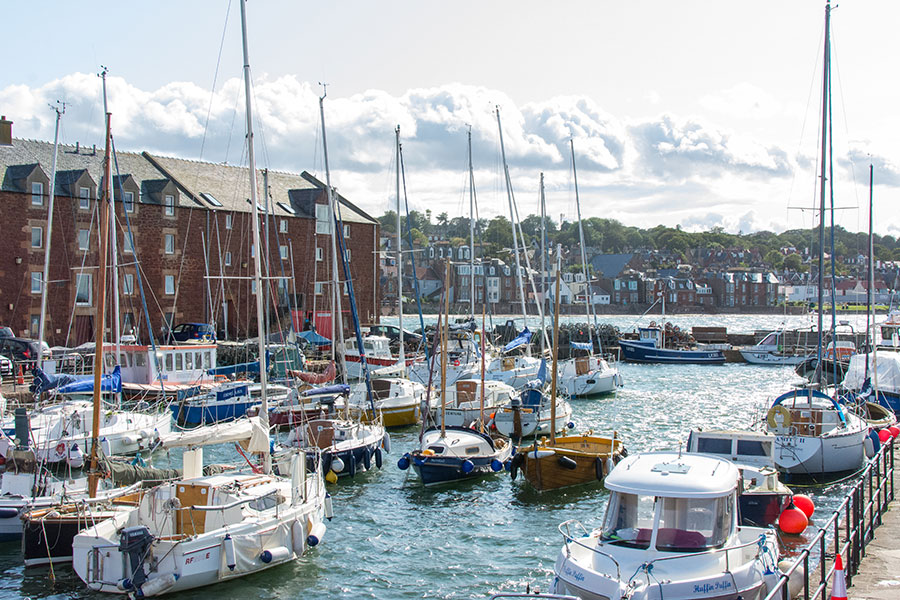 Sailboats float in the harbor at the North Berwick Yacht Club.