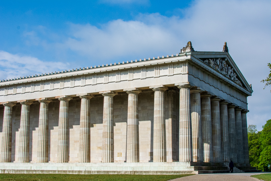 The massive Walhalla sits overlooking the Danube River Valley just outside Regensburg, Germany.