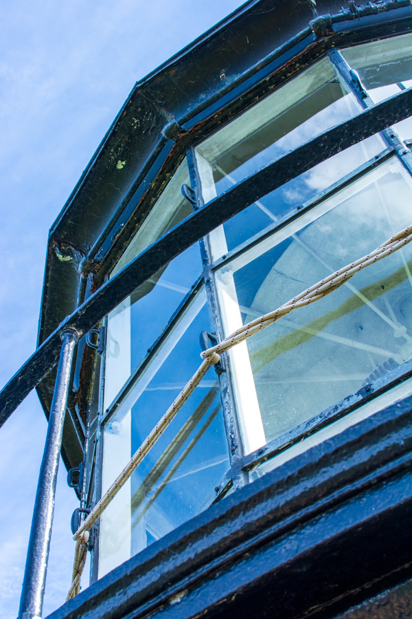 Close up of the light at the top of the Currituck Beach Lighthouse.