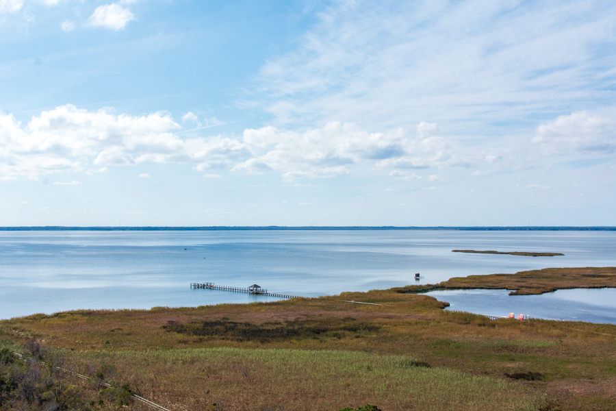 A view of the Currituck Sound waterfront from atop the Currituck Beach Lighthouse.