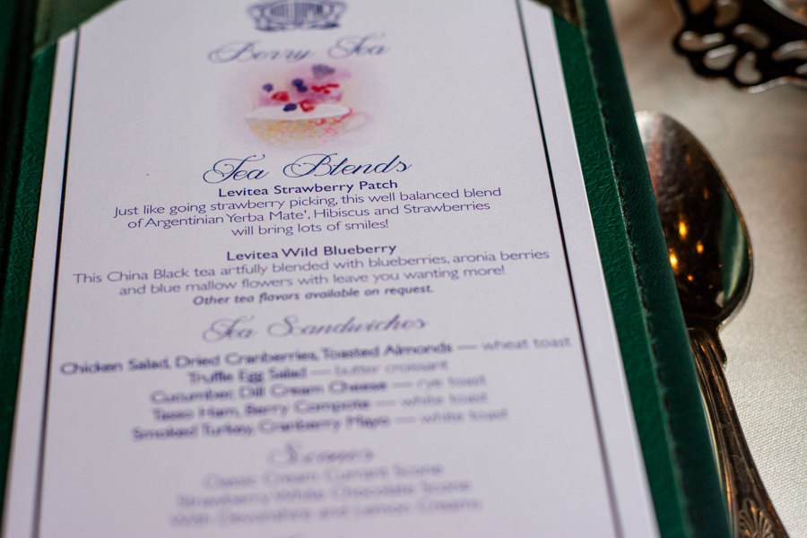 The menu for the Berry Tea afternoon tea at the Hotel DuPont.