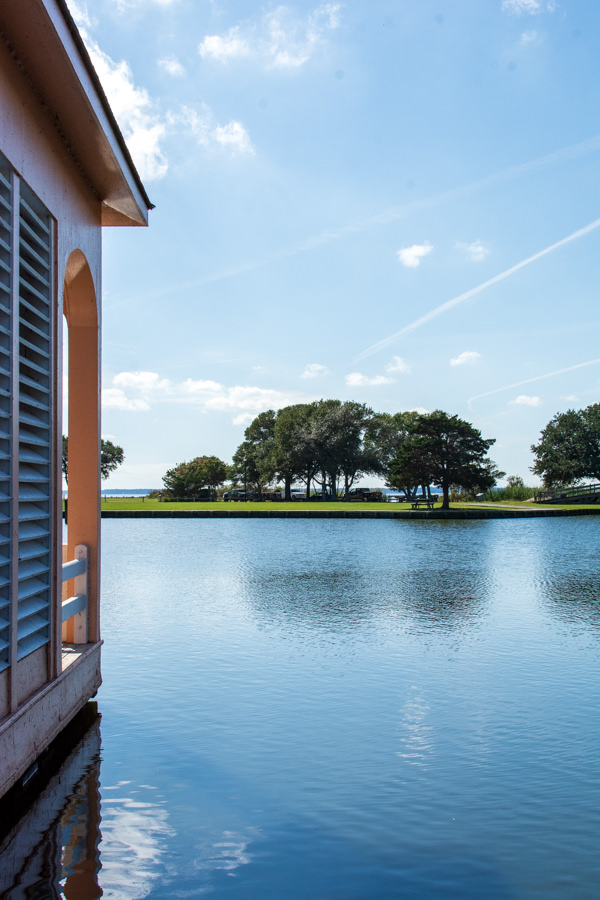 A view onto the Currituck Sound in the Historic Corolla Park from the boathouse.