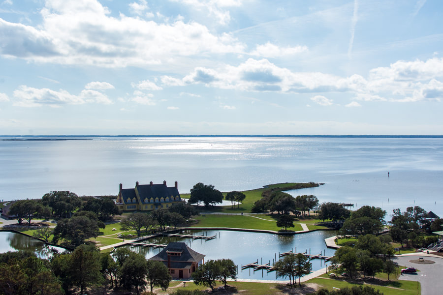 A view over the Whalehead Club from atop the Currituck Beach Lighthouse.