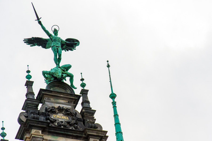 In the Hamburg-Altstadt near city hall sits a monument of St. Michael.