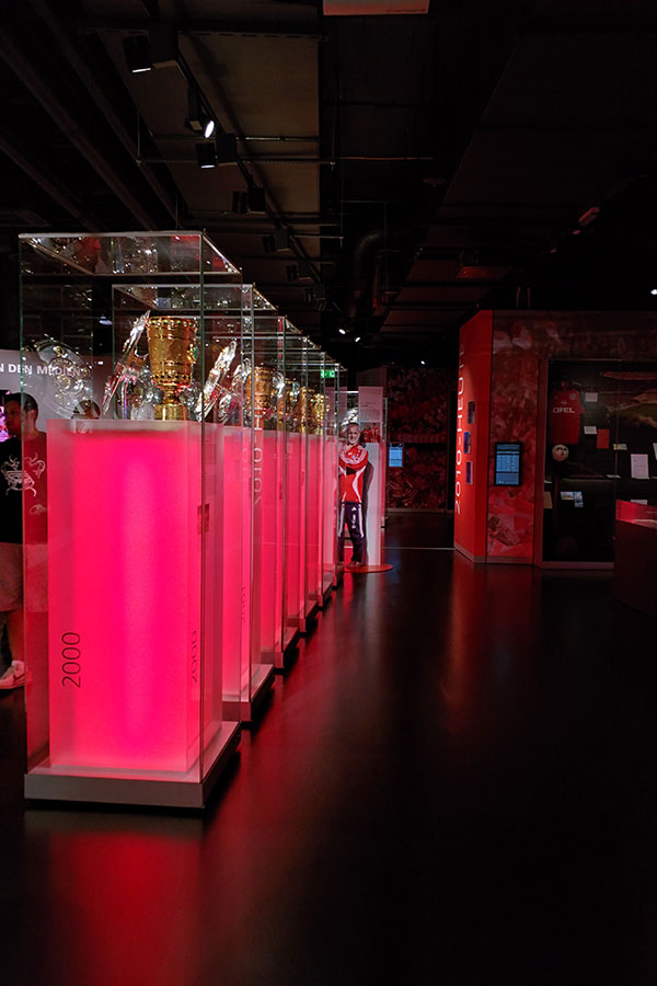 Trophies are display at the FC Bayern Museum in Munich.