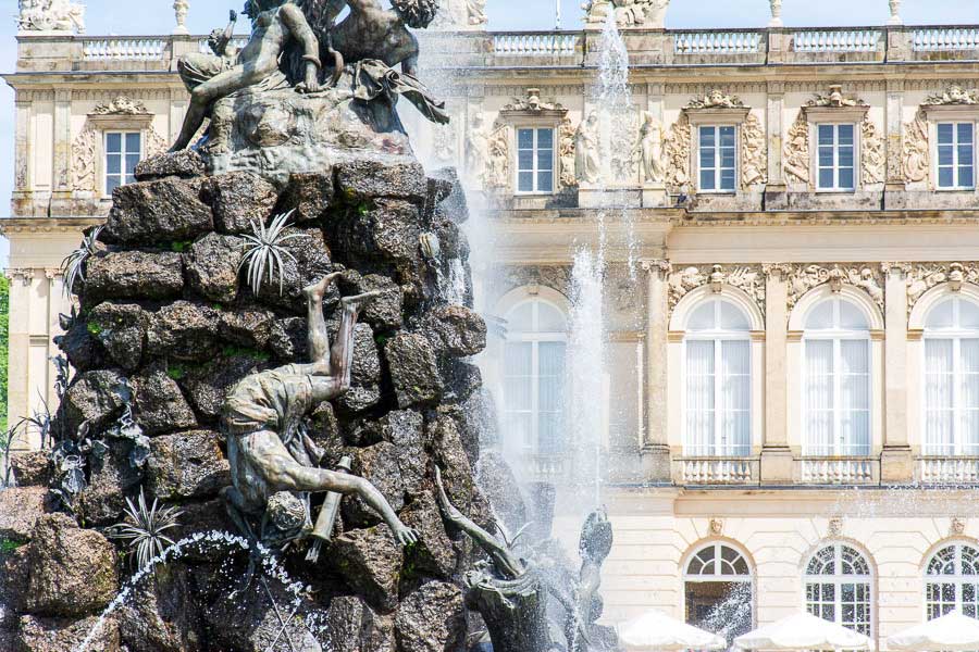 Close up of the water fountains of the Herrenchiemsee grounds.