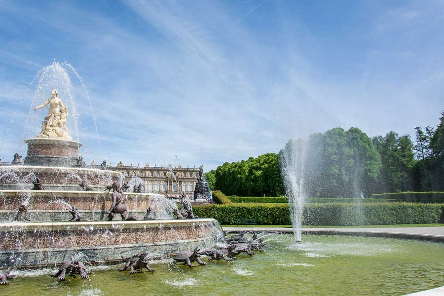 The unfinished fountains at Herrenchiemsee palace are replicas of those from Versailles.