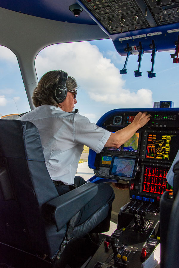 Zeppelin NT pilot Kate Board checks the controls ahead of take-off from Friedrichshafen, Germany.