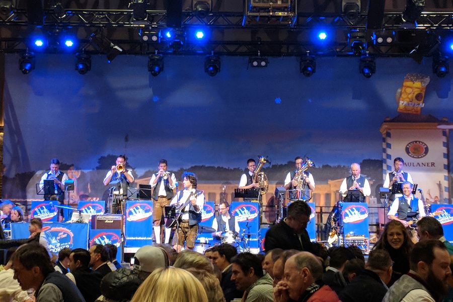 A band entertains the crowds at Starkbierfest, a Munich beer festival.