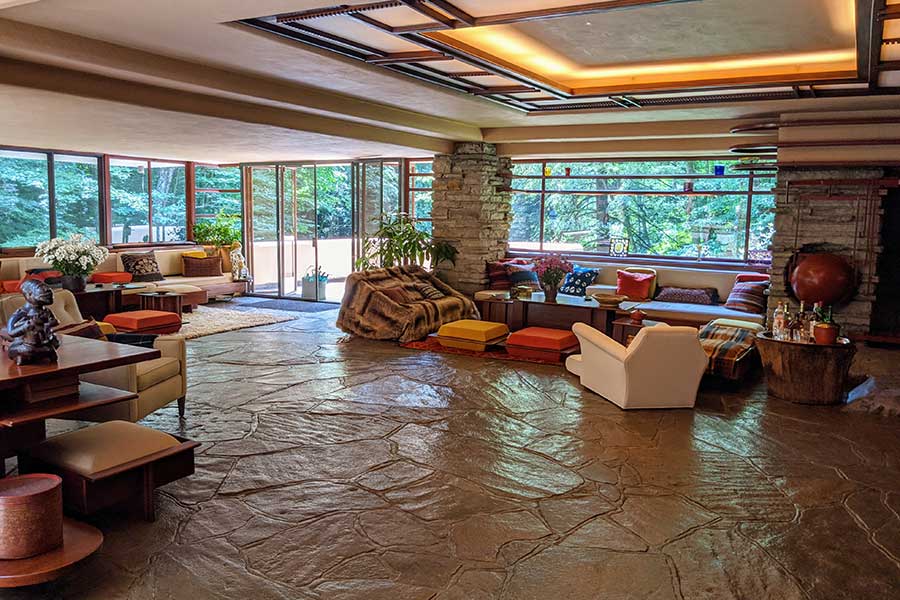 The living room of Fallingwater.