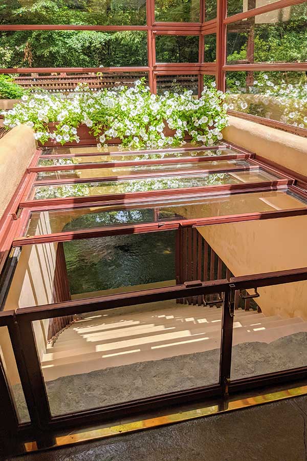 Steps inside Fallingwater lead directly in to Bear Run.