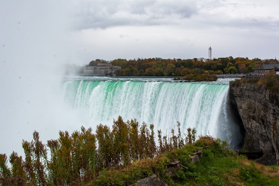 Water gushes over Horseshoe Falls, seen from Niagara Canada.