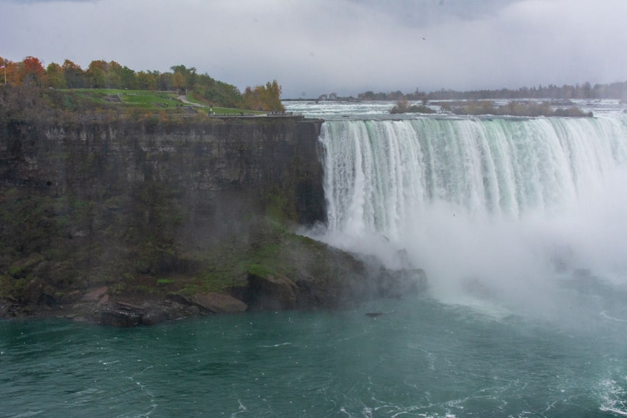 The mists rise from the Niagara River at the falls.